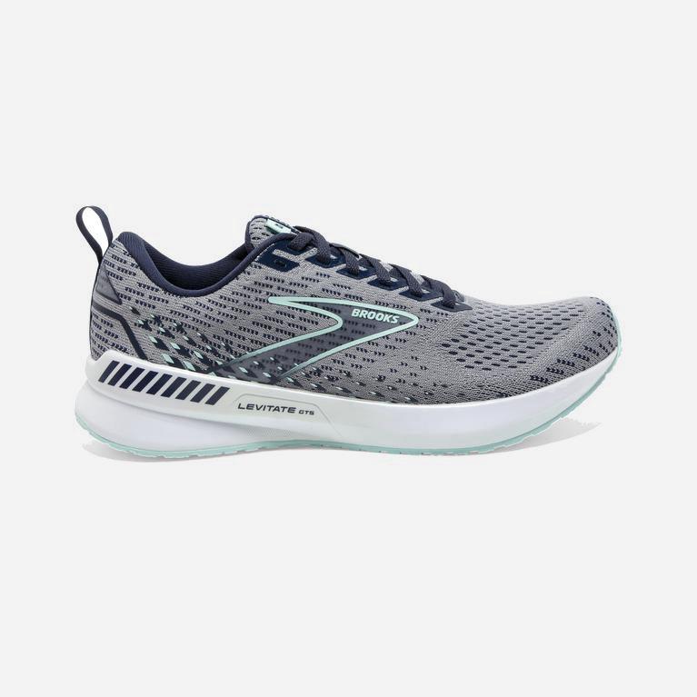 Tenis Brooks Levitate Gts 5 Springy - Zapatillas Para Correr En Asfalto Mujer - Gris / Azules Claro